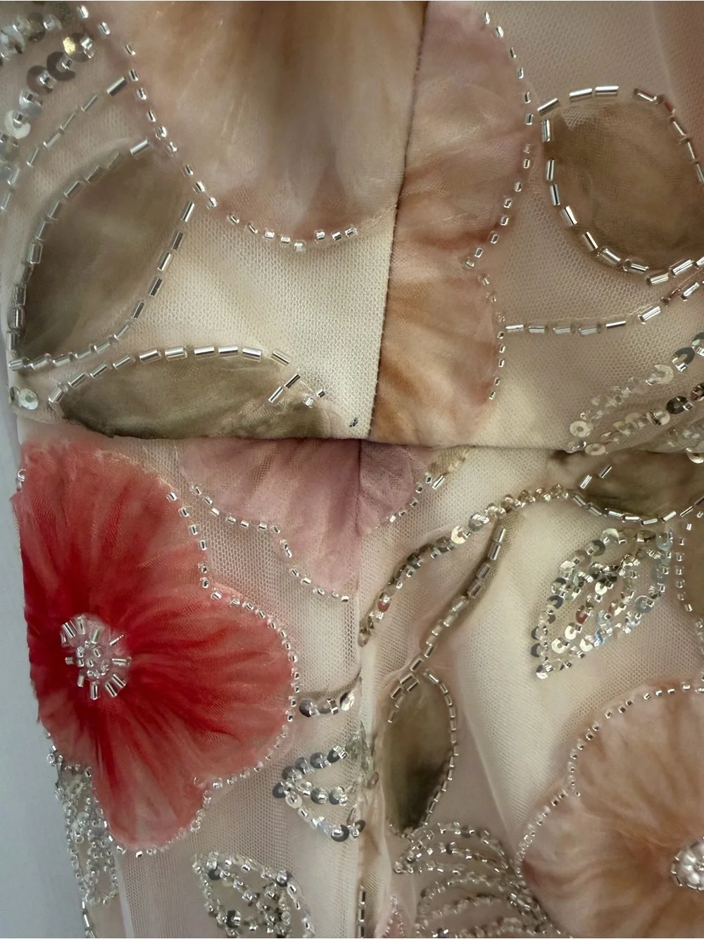 Dress the Population Blush Maxi Skirt with Coral Floral Appliqués